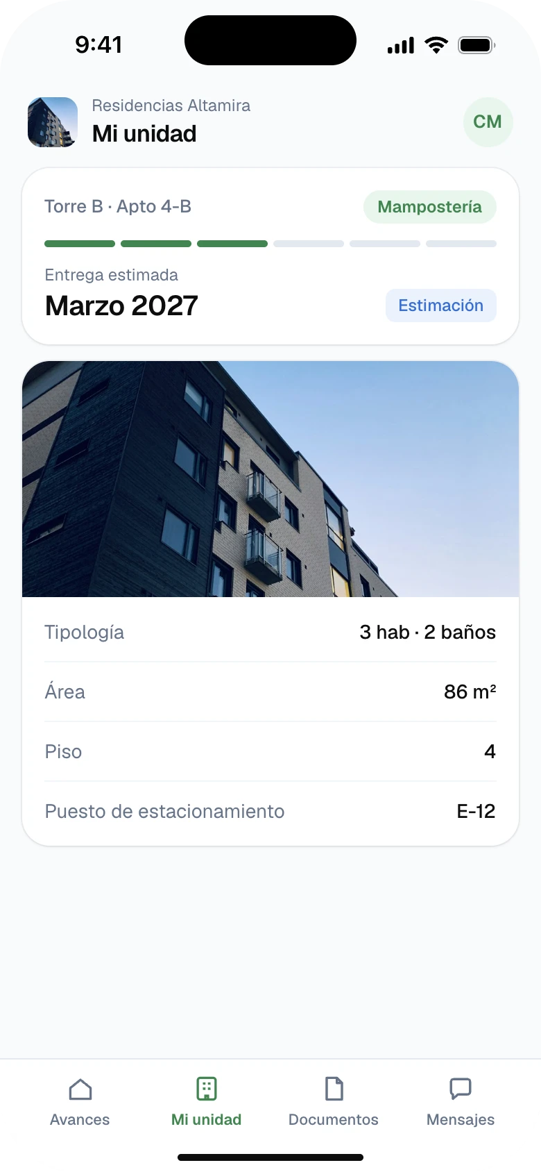 Mi unidad: torre, etapa, entrega estimada y ficha del apartamento